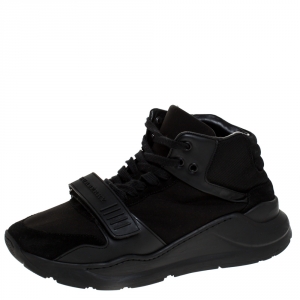 Burberry Black Nylon, Suede and Leather Lace Hi Top Sneakers Size 42