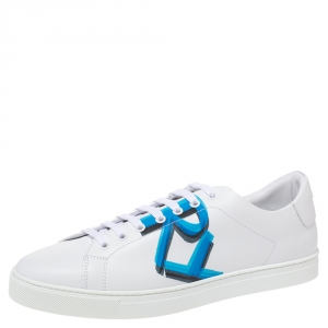 Burberry White/Blue Graffiti Print Leather Low Top Sneakers Size 45