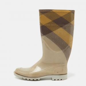 Burberry Grey/Beige Rubber Rain Boots Size 40