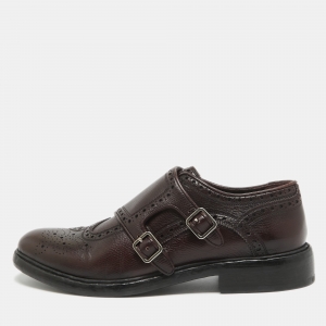 Burberry Burgundy Leather Delmar Monk Strap Brogues Size 40.5
