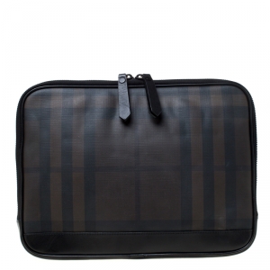 Burberry Black/Dark Brown Smoke Check PVC Laptop Sleeve