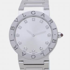 Bvlgari Silver Stainless Steel and Diamond BB33S Automatic Men's Wristwatch 34mm