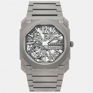 Bvlgari Grey Titanium Octo Finissimo Manual Wind Men's Wristwatch 40 mm
