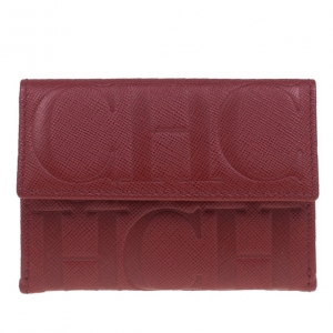 Pre Owned Carolina Herrera Red Monogram Leather Card Holder
