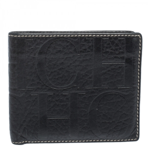 Carolina Herrera Black Monogram Leather Bifold Wallet