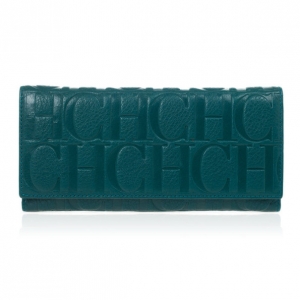Pre Owned Carolina Herrera Teal Embossed Leather Continental Wallet