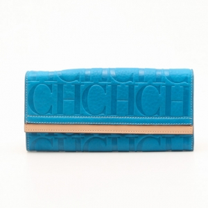 Pre Owned Carolina Herrera Blue Embossed Leather Continental Wallet