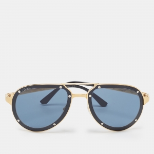 Pre Owned Cartier Black/Gold Santos de Cartier Aviator Sunglasses