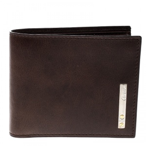 Pre Owned Cartier Brown Leather Santos De Cartier Bifold Wallet
