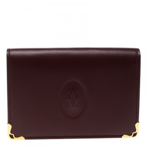 Pre Owned Cartier Burgundy Leather Must De Cartier Card Case