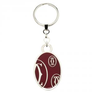 Cartier Red Lacquer Silver Tone Key Ring