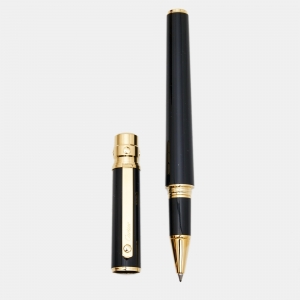Cartier Santos de Cartier Black Lacquer Gold Finish Rollerball Pen