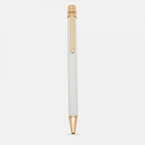 Pre Owned Cartier  Santos de Cartier White Lacquer Gold Tone Ballpoint Pen