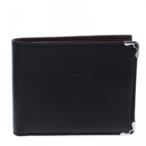 Pre Owned Cartier Black Leather Must De Cartier Bifold Wallet