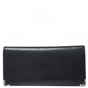 Pre Owned Cartier Black Leather Must de Cartier 7 CC Continental Wallet