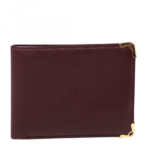 Pre Owned Cartier Burgundy Leather Must De Cartier 6CC Bifold Wallet