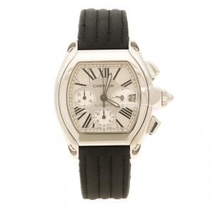 Cartier White and Silver Tone Dial Stainless Steel Roadster Men's Wristwatch 40 mm