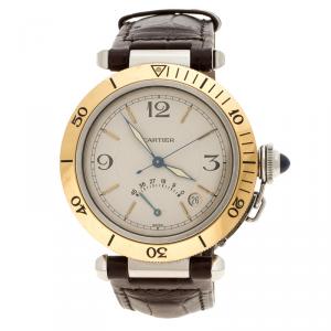 Cartier Cream 18K Yellow Gold and Stainless Steel Pasha de Cartier 1033 Men's Wristwatch 38 mm