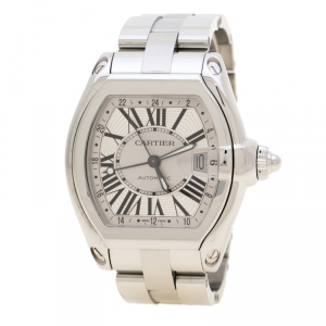 Pre Owned Cartier Silver Stainless Steel Roadster XL GMT 2722 Men's Wristwatch 42 mm