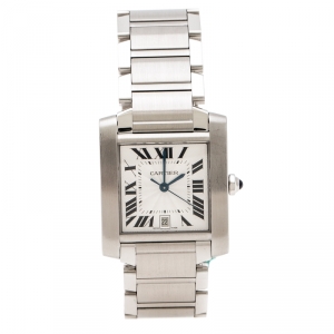 Pre Owned Cartier Silver Stainless Steel Tank Française 2302 Men's Wristwatch 28 mm