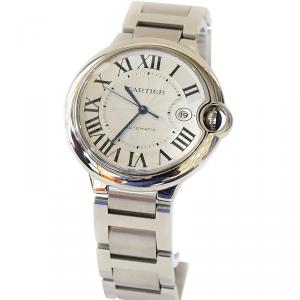 Pre Owned Cartier White Stainless Steel Ballon Bleu Men's Wristwatch 42MM