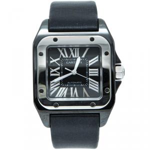 Pre Owned Cartier Black Ceramic Santos 100 Satin Strap Men'S Watch 33X44MM