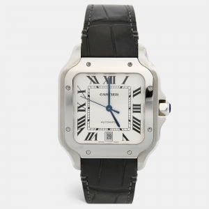 Pre Owned Cartier Silver Stainless Steel Alligator Leather Santos 4072 Men's Wristwatch 39.8 mm