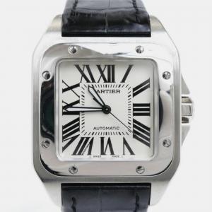 Cartier Silver Stainless Steel Santos Automatic Men's Wristwatch 38 mm
