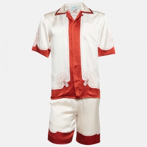 Casablanca Pink Printed Satin Tennis Club Shirt and Shorts Set XS