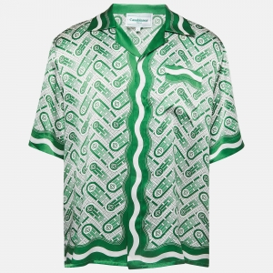 Casablanca Green Printed Satin Silk Shirt L