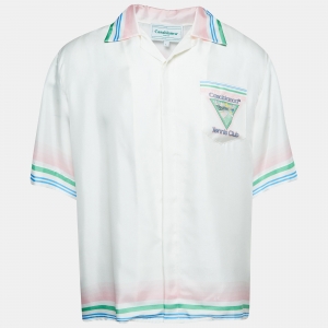 Casablanca White Tennis Club Printed Silk Twill Shirt L