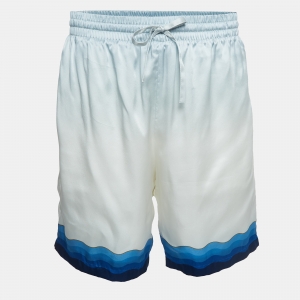 Casablanca Blue Printed Satin Silk Tennis Club Shorts L