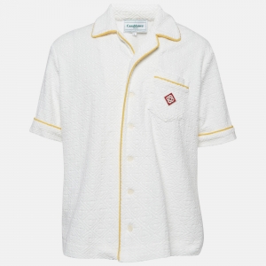 Casablanca White Logo Embossed Terry Cuban Shirt L