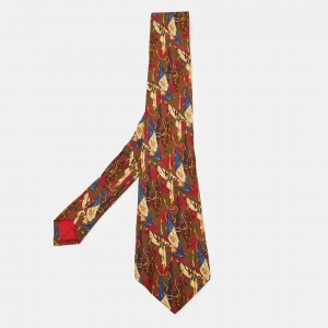 Celine Vintage Multicolor Flag Print Silk Tie
