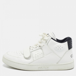 Pre Owned Celine CT-02 Size 39 White/Black Leather High Top Sneakers