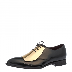 Celine Black Patent Leather Gold Metal Plate Lace Up Oxfords Size 40