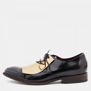 Celine Black/Gold Leather and Metal Plate Phoebe Philo Lace Up Derby Size 39