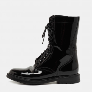 Celine Black Patent Leather Combat Boots Size 38