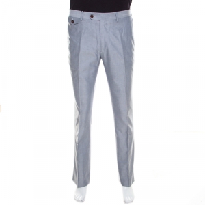 Pre Owned CH Carolina Herrera Grey Cotton Jacquard Tailored Trousers L