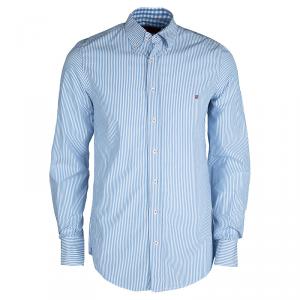 CH Carolina Herrera Blue and White Striped Long Sleeve Button Down Shirt M