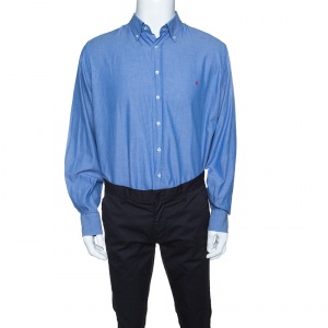 CH Carolina Herrera Indigo Chambray Long Sleeve Button Down Shirt XXL