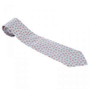 Chanel Light Blue Floral and Logo Woven Textured Silk Tie