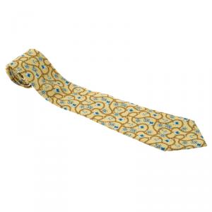 Chanel Yellow Anchor & Chain Printed Silk Tie