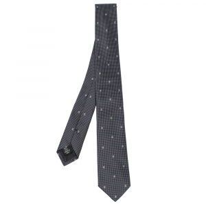 Chanel Navy Blue Micro Dot Logo Pattern Skinny Silk Tie