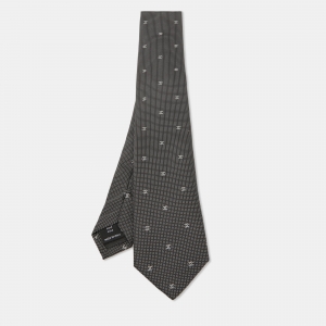 Chanel Black CC Print Silk Skinny Tie