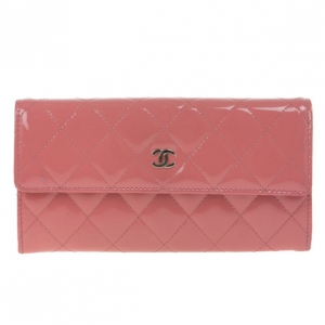 Chanel Pink Patent Quilted Continental Wallet