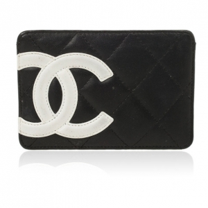 Chanel Black Lambskin Cambon Quilted Leather Card Holder