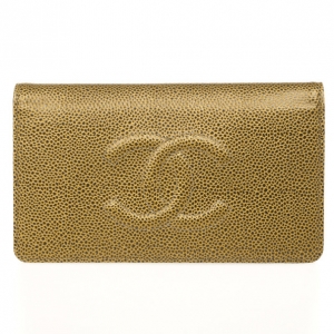 Pre Owned Chanel Bronze Caviar Leather CC Bifold Wallet