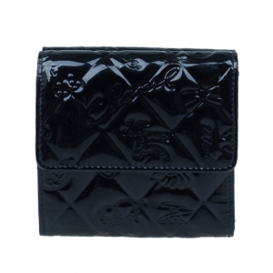 Chanel Black Patent Leather Lucky Charm Symbols Compact Wallet