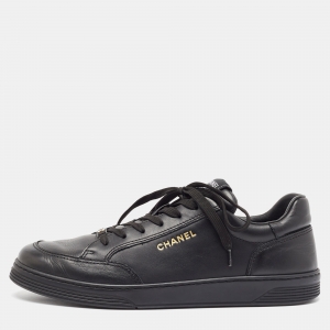 Chanel Black Leather Low Top Sneakers Size 45